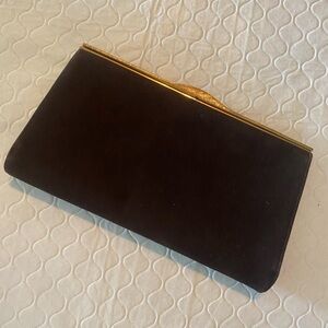Dark Brown Vintage Suede Block Clutch